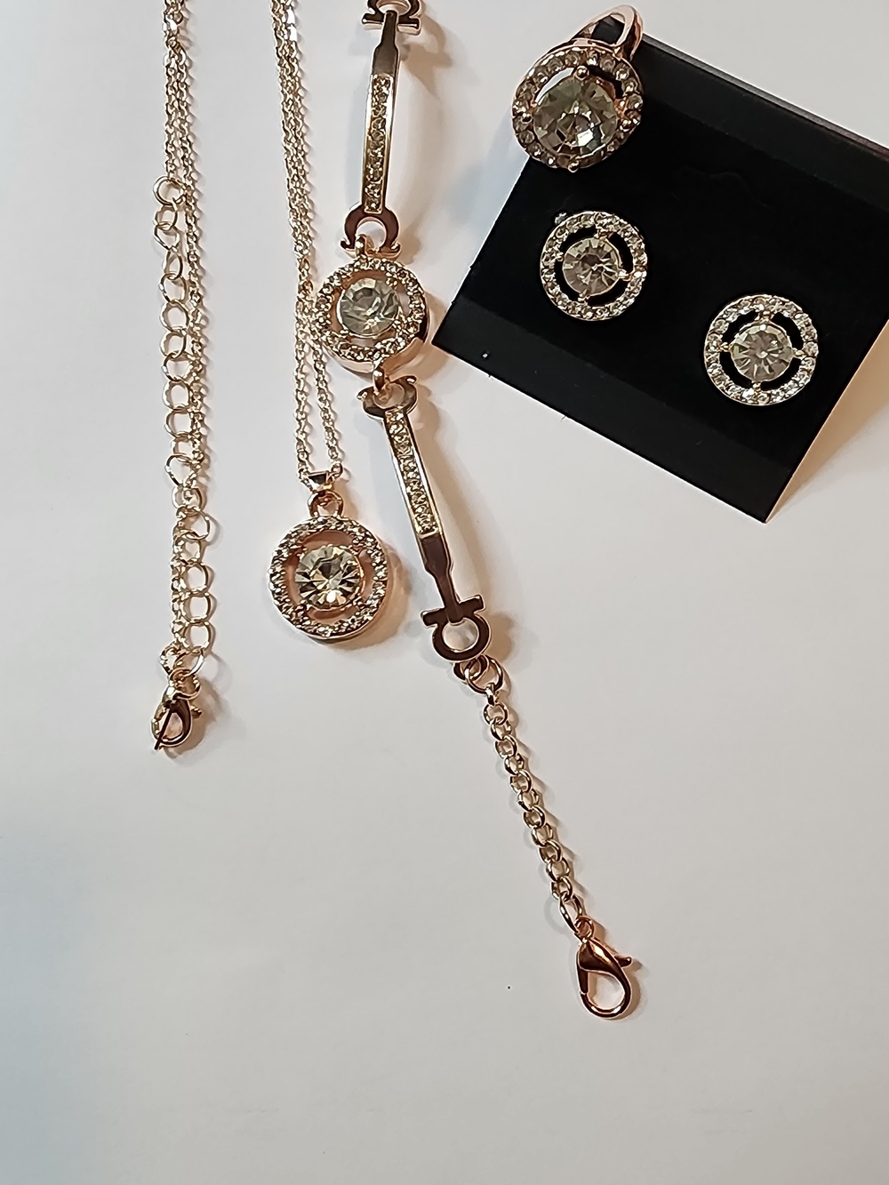 Crystal Necklace,Ring and Earring Set Rose Gold